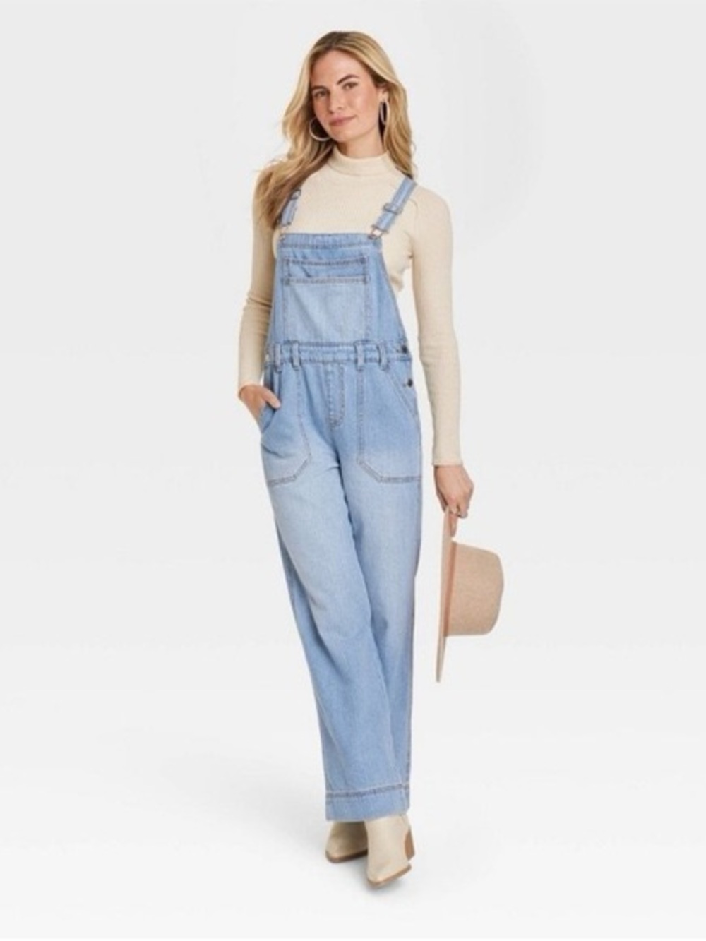NWT Universal Thread overalls denim wide straight leg light wash baggy target